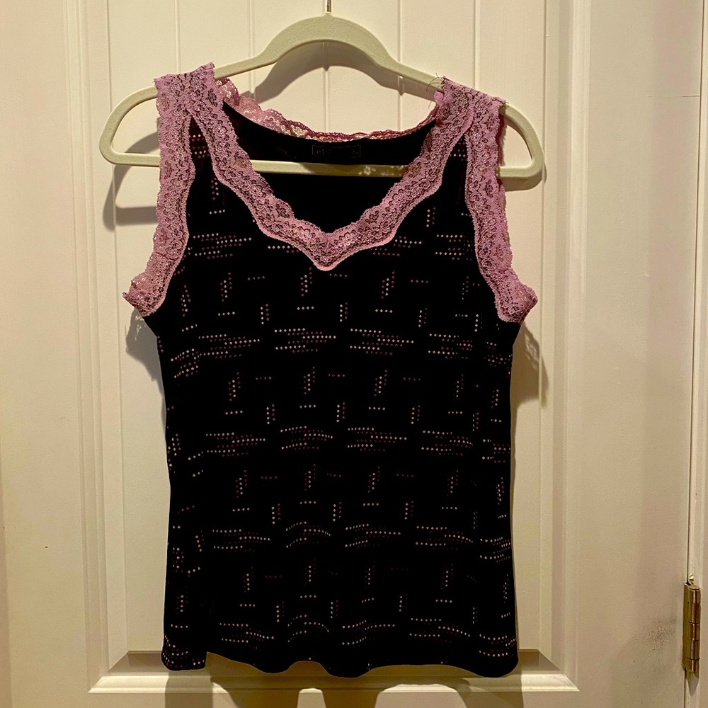 Dressy tank with lace trim.